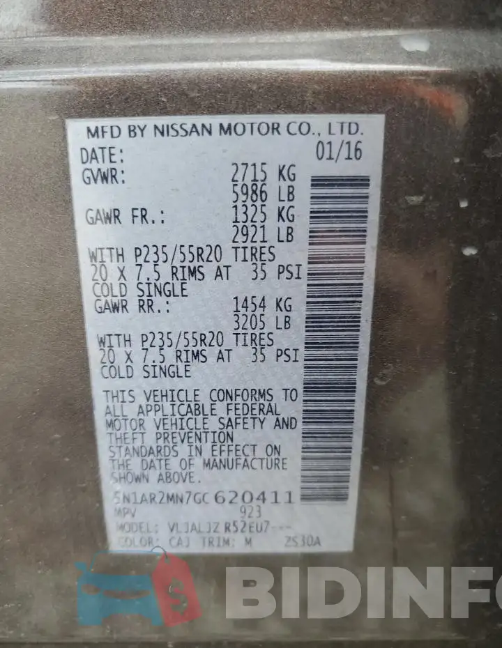 5N1AR2MN7GC620411 Photo# 13