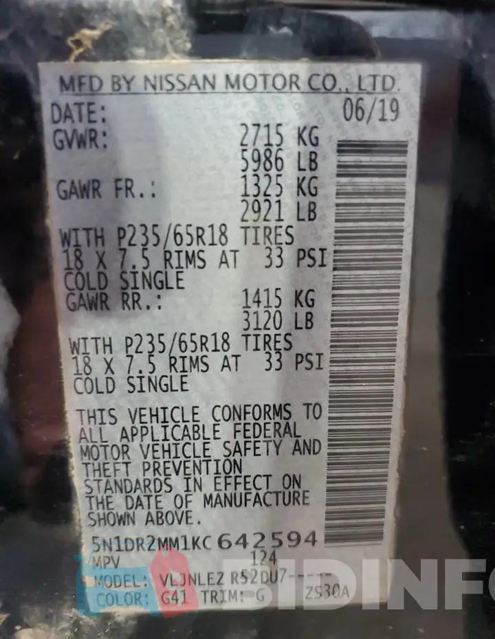 5N1DR2MM1KC642594 Photo# 13
