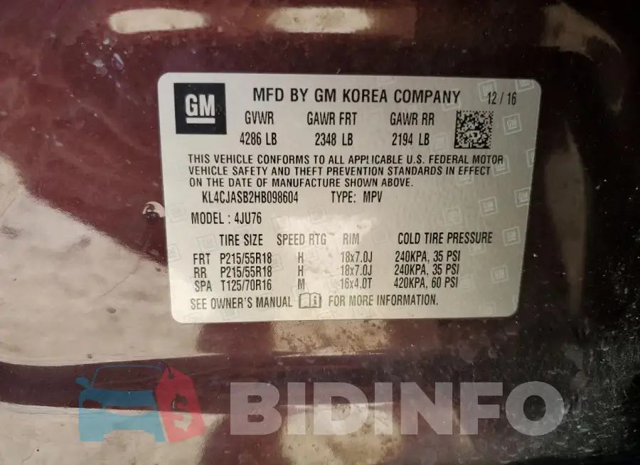 KL4CJASB2HB098604 Photo# 13