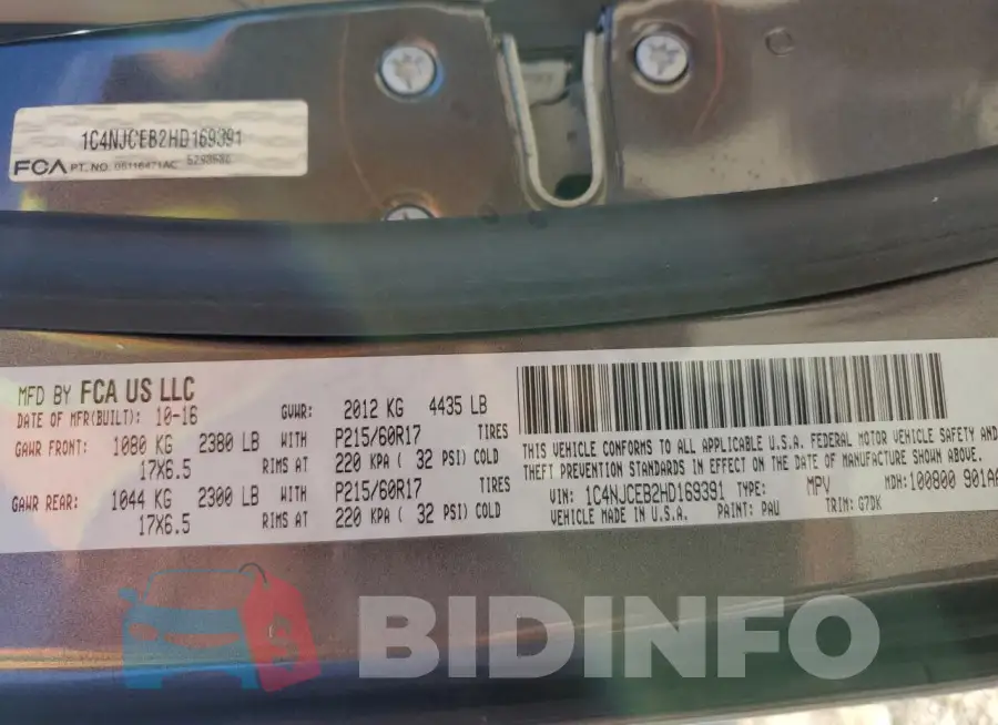 1C4NJCEB2HD169391 Photo# 13