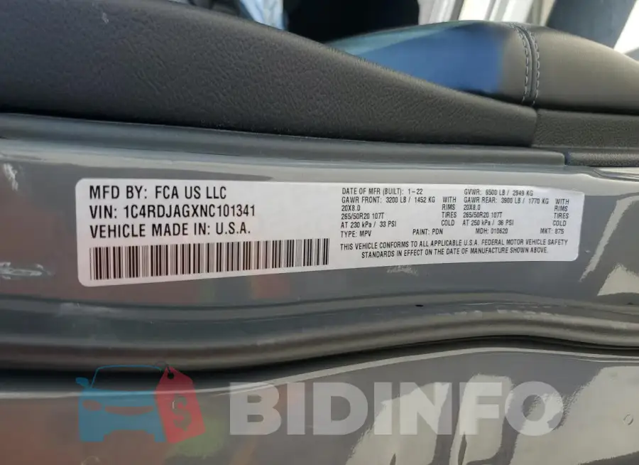 1C4RDJAGXNC101341 Photo# 13