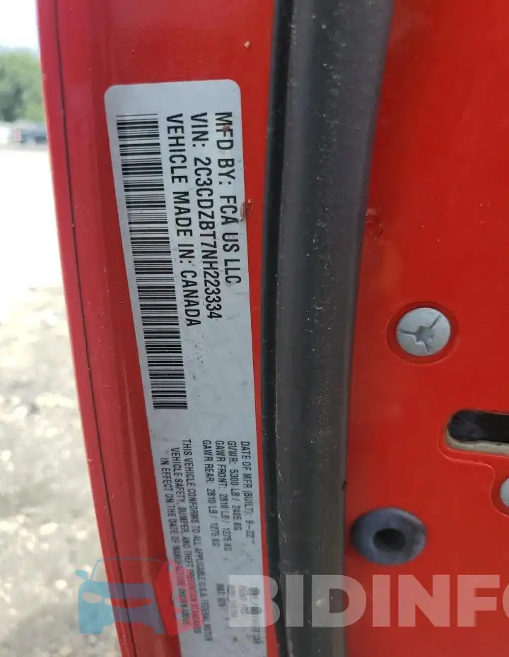 2C3CDZBT7NH223334 Photo# 12