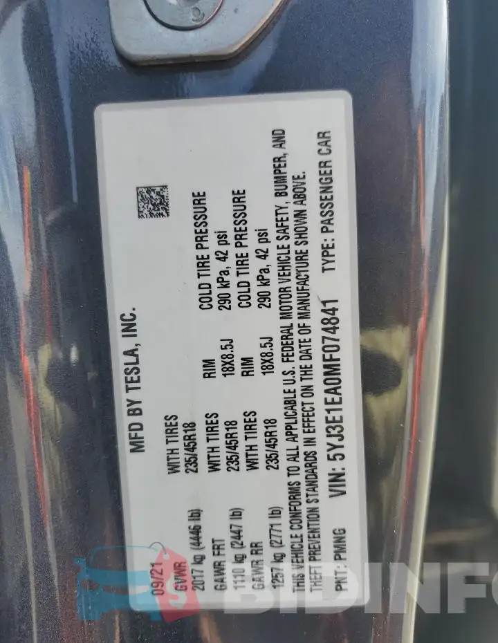 5YJ3E1EA0MF074841 Photo# 14