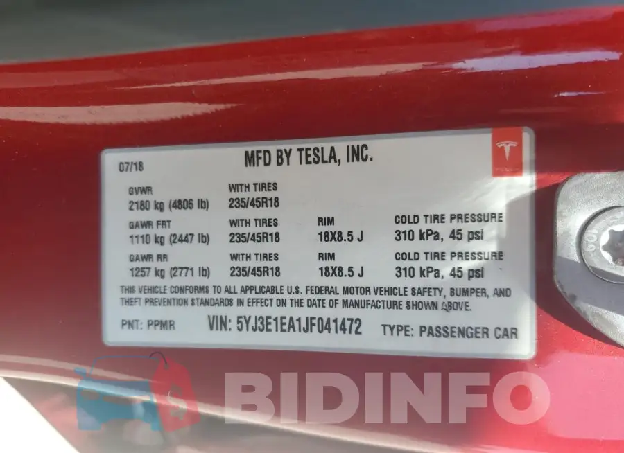 5YJ3E1EA1JF041472 Photo# 12