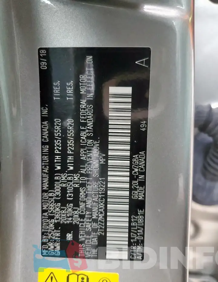 2T2ZZMCAXKC119221 Photo# 13