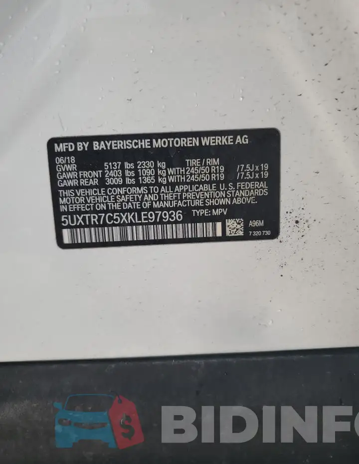 5UXTR7C5XKLE97936 Photo# 13