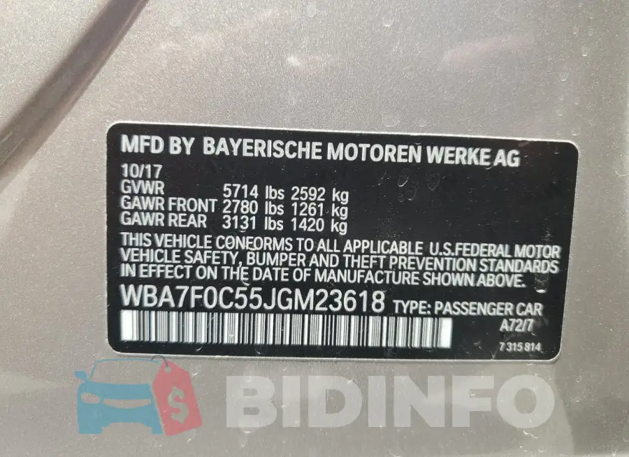 WBA7F0C55JGM23618 Photo# 12
