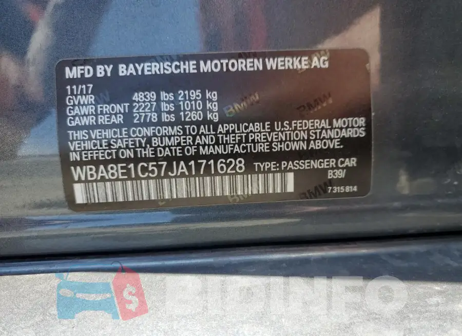WBA8E1C57JA171628 Photo# 13