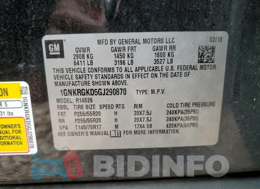 1GNKRGKD5GJ290870 Photo# 13
