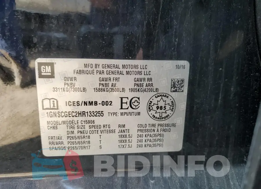 1GNSCGEC2HR133255 Photo# 14