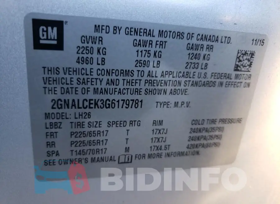 2GNALCEK3G6179781 Photo# 13