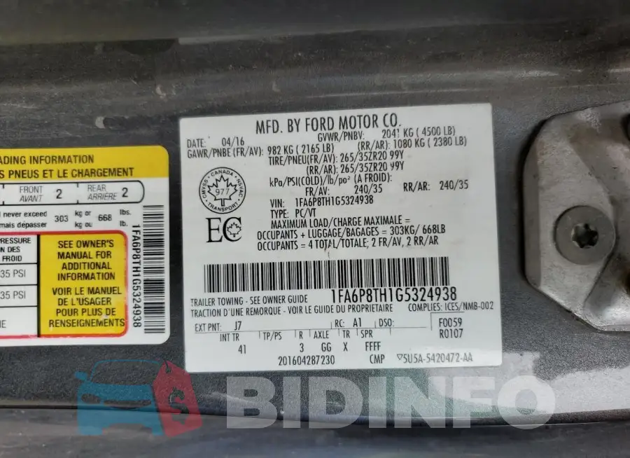 1FA6P8TH1G5324938 Photo# 12