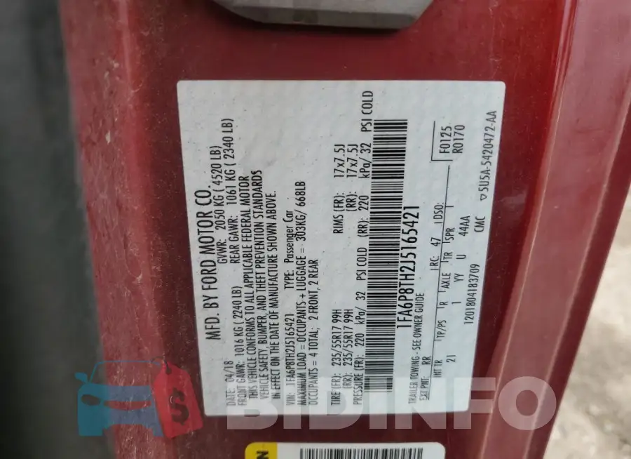 1FA6P8TH2J5165421 Photo# 12