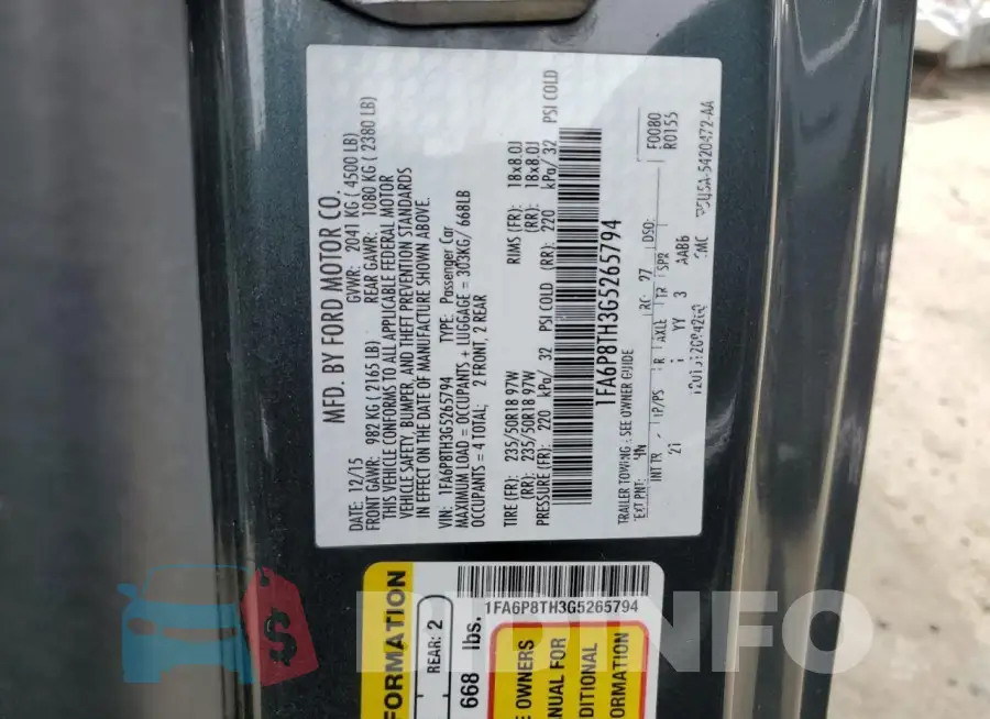 1FA6P8TH3G5265794 Photo# 12