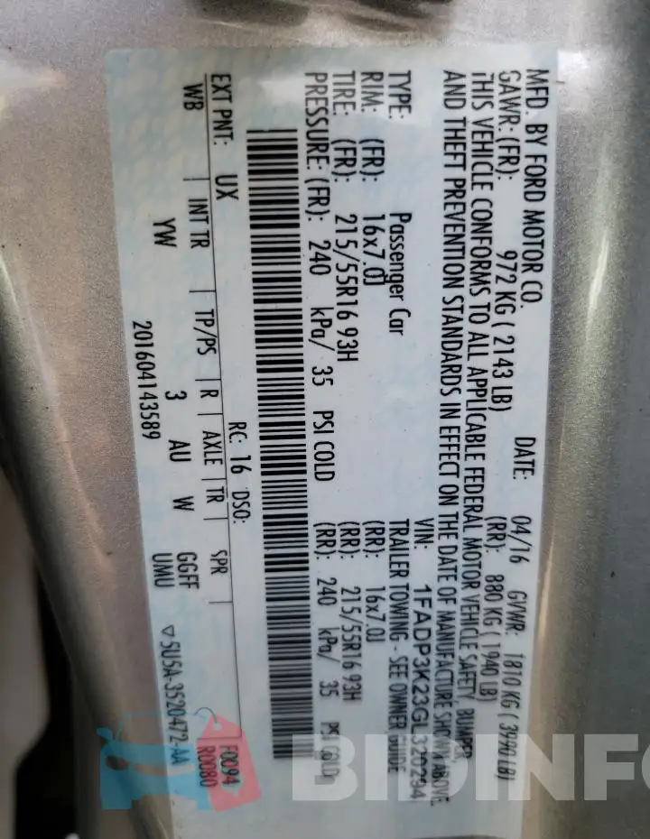 1FADP3K23GL320294 Photo# 12