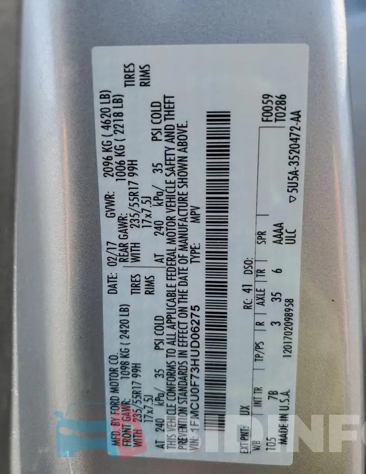1FMCU0F73HUD06275 Photo# 14