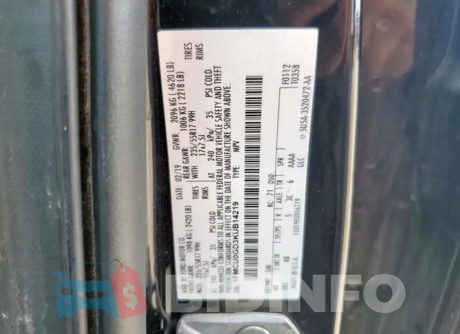 1FMCU0GD3KUB14219 Photo# 13