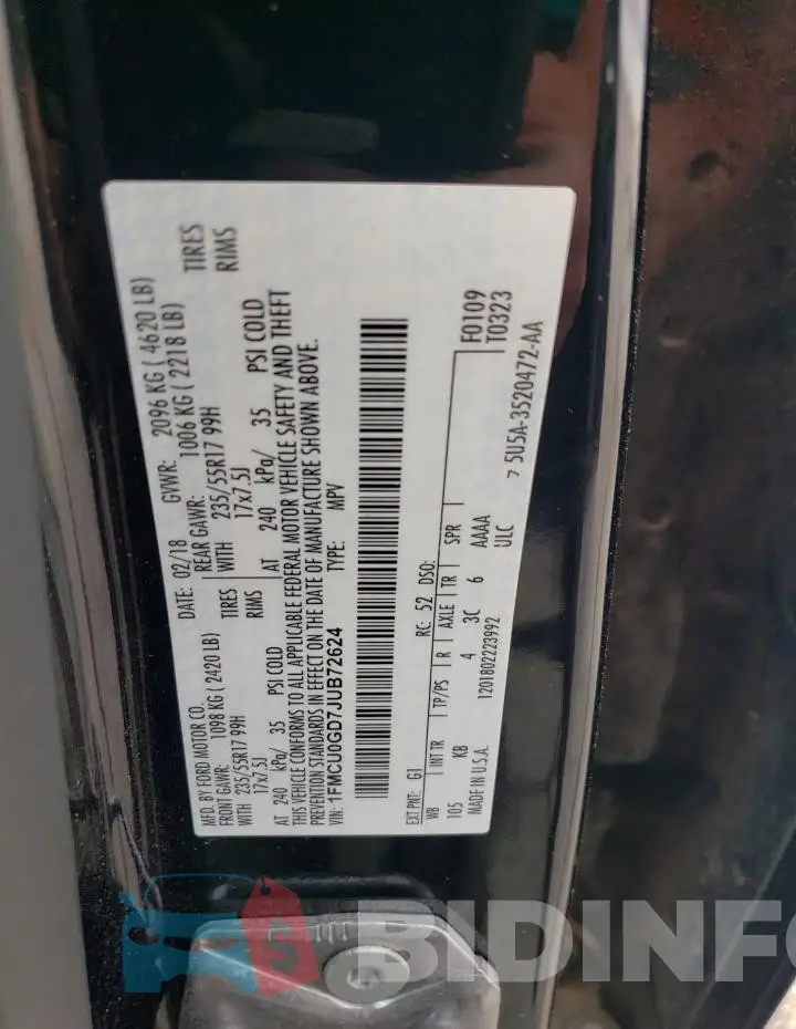 1FMCU0GD7JUB72624 Photo# 14