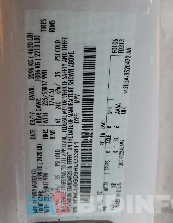 1FMCU0GD9HUD33811 Photo# 13