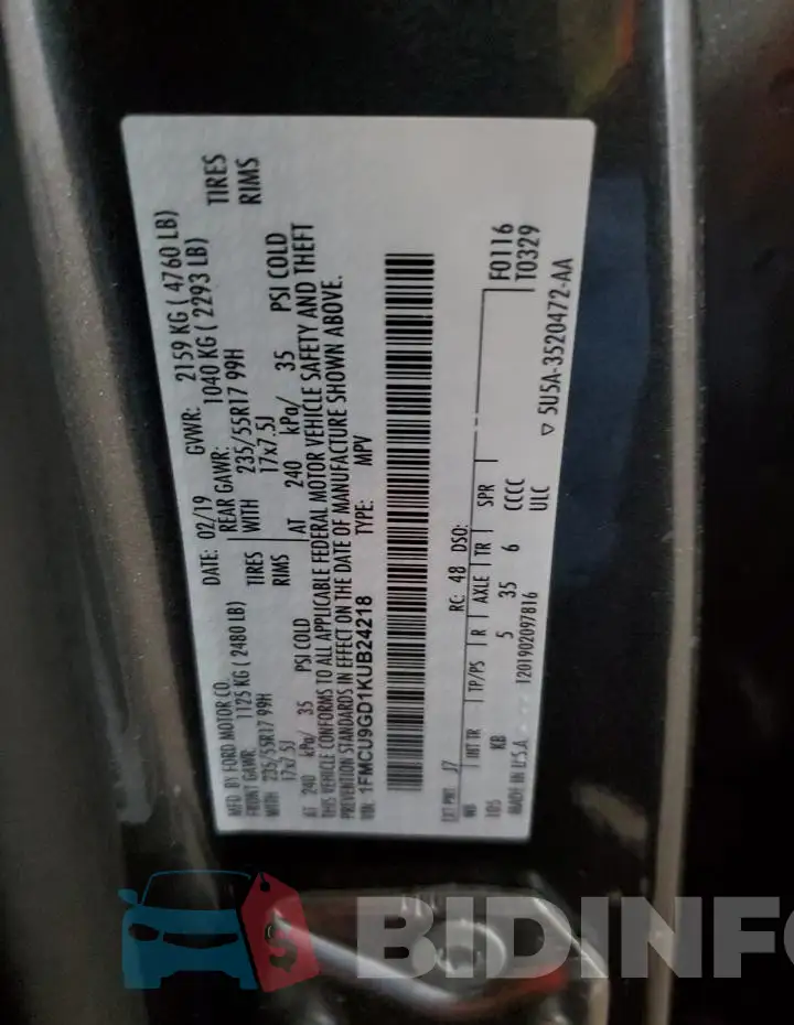 1FMCU9GD1KUB24218 Photo# 12