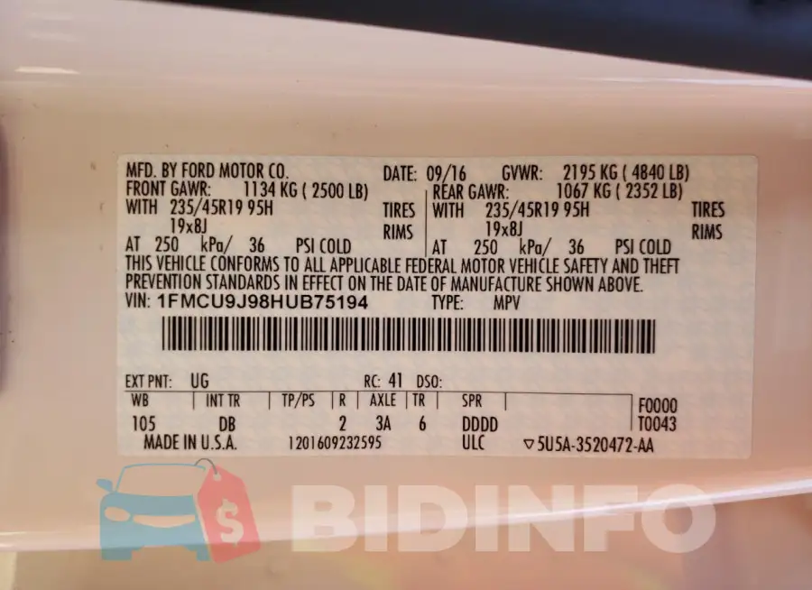 1FMCU9J98HUB75194 Photo# 13