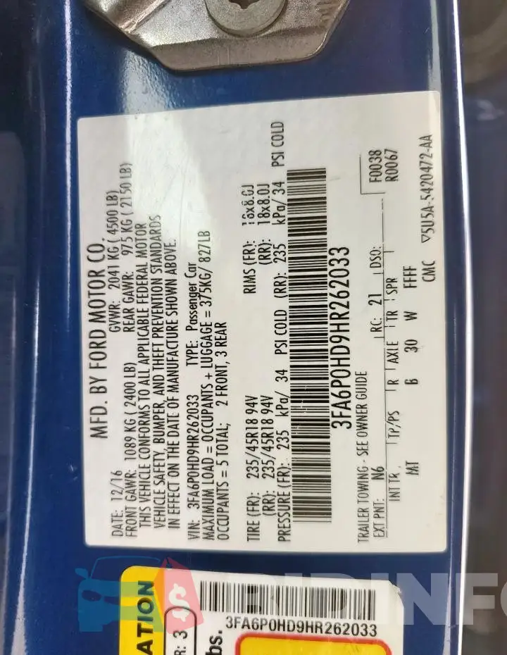 3FA6P0HD9HR262033 Photo# 12