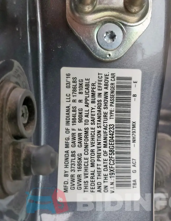 19XFC2F58GE044233 Photo# 12