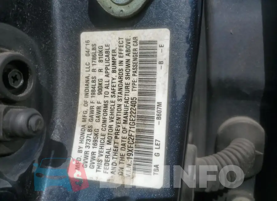 19XFC2F71GE222405 Photo# 12