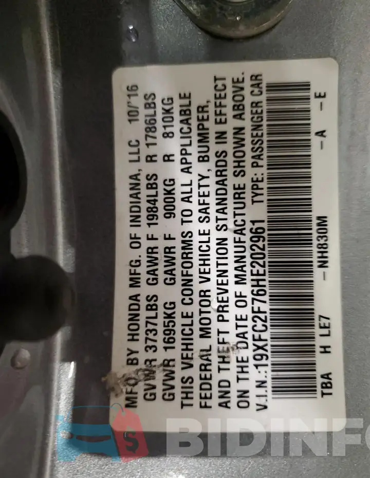 19XFC2F76HE202961 Photo# 13