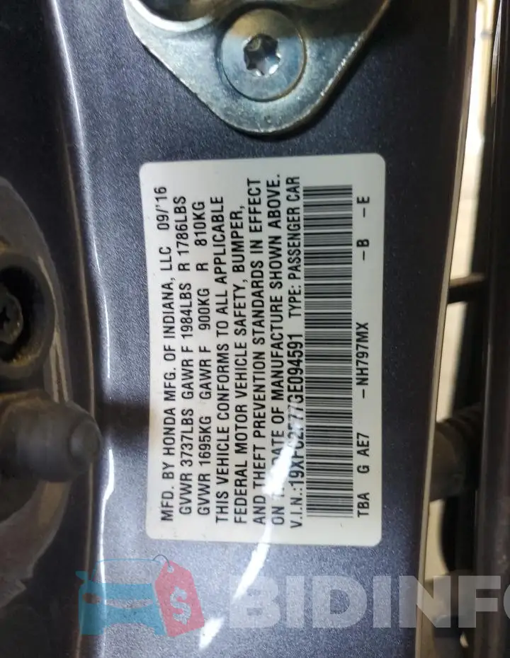 19XFC2F77GE094591 Photo# 12