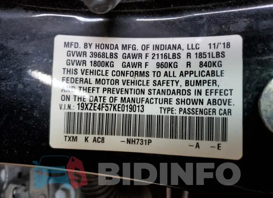 19XZE4F57KE019013 Photo# 12