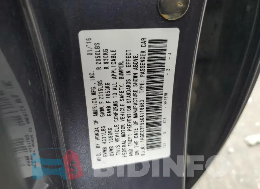 1HGCR2F55GA116883 Photo# 12