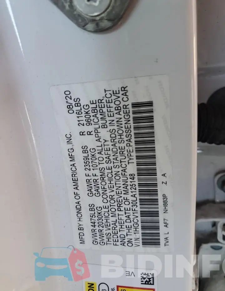 1HGCV1F30LA125148 Photo# 12