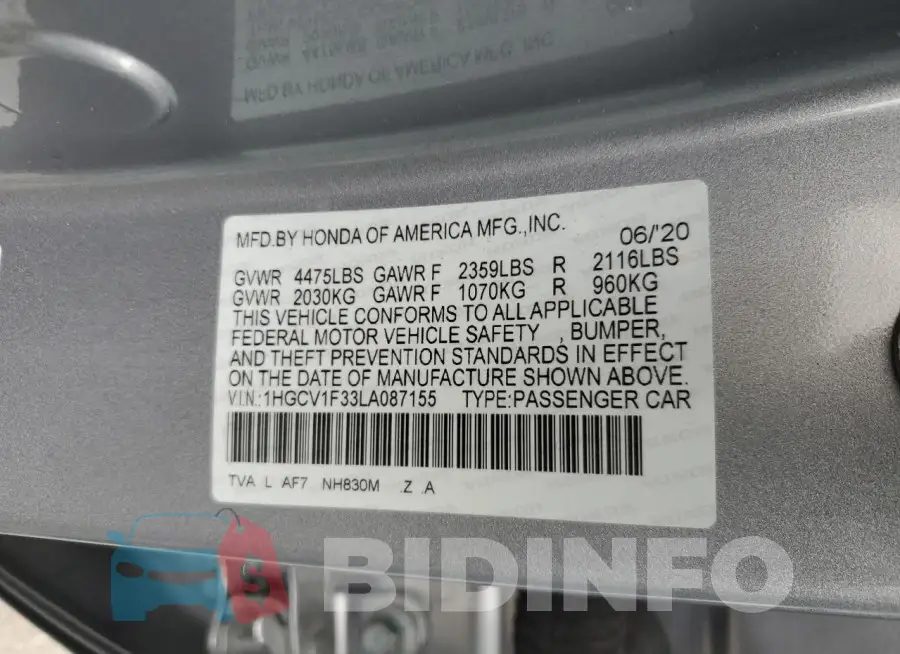 1HGCV1F33LA087155 Photo# 12
