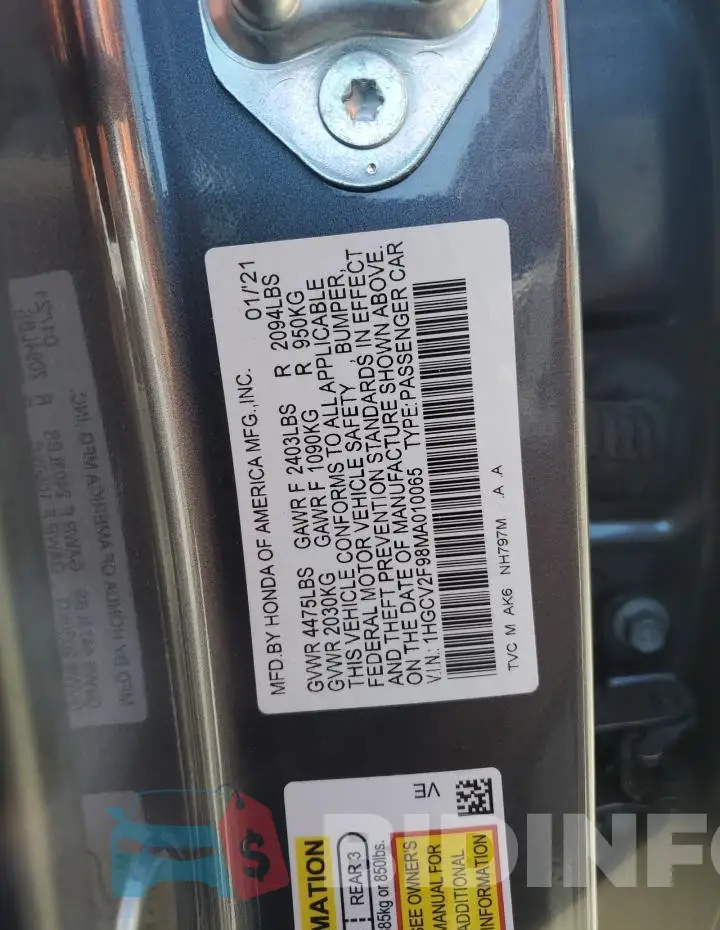1HGCV2F98MA010065 Photo# 13