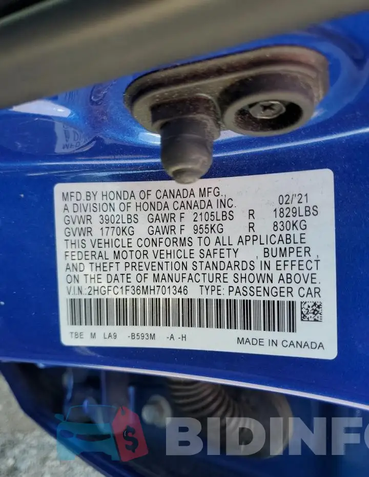 2HGFC1F36MH701346 Photo# 12