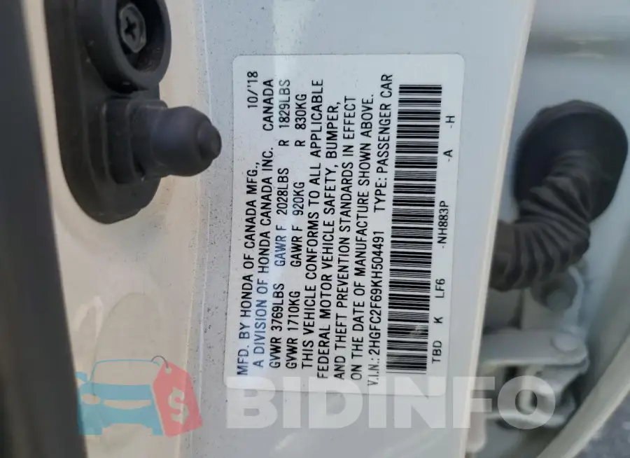 2HGFC2F69KH504491 Photo# 12