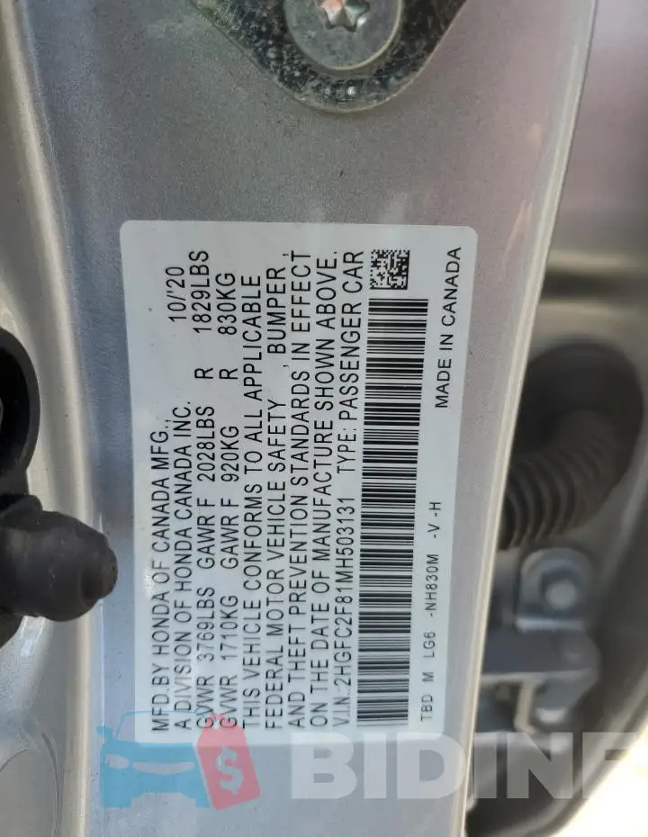 2HGFC2F81MH503131 Photo# 12