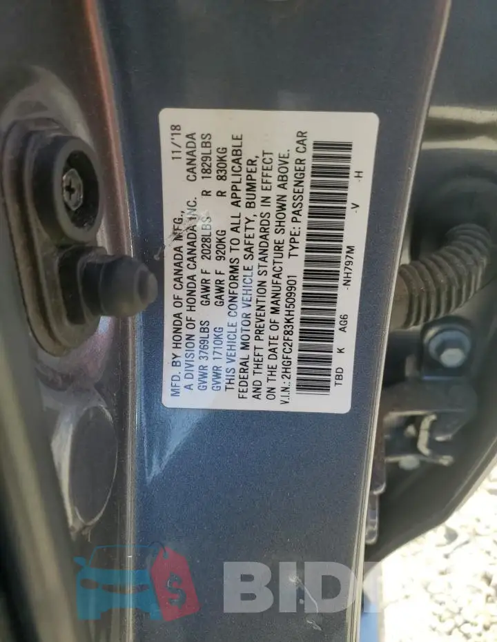 2HGFC2F83KH509901 Photo# 12