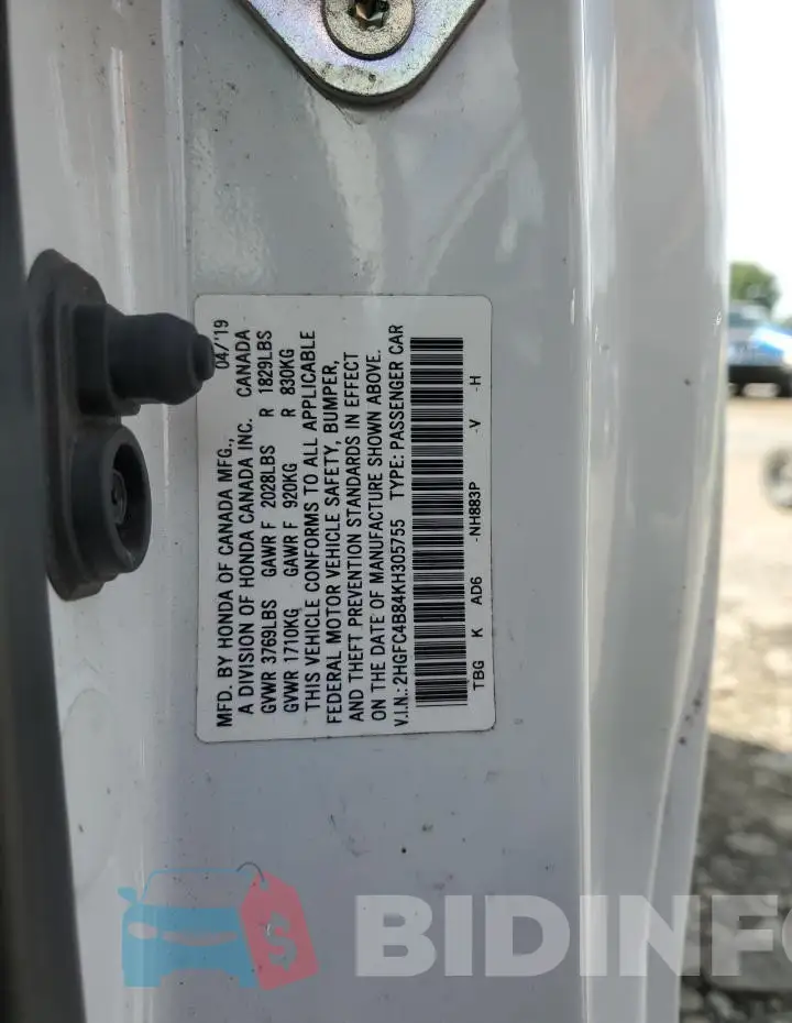 2HGFC4B84KH305755 Photo# 12