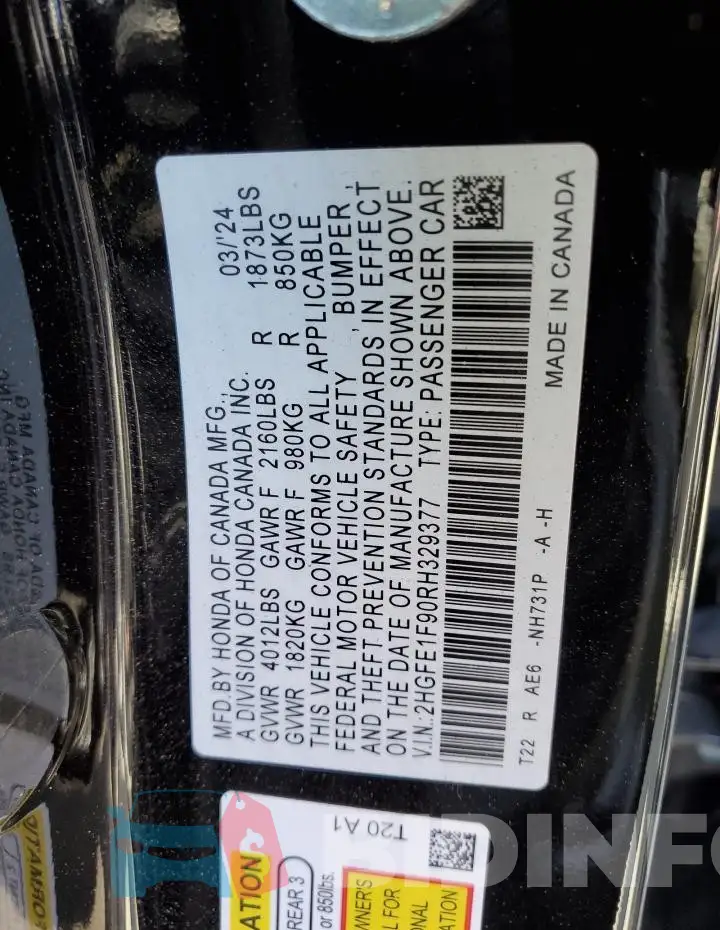 2HGFE1F90RH329377 Photo# 13