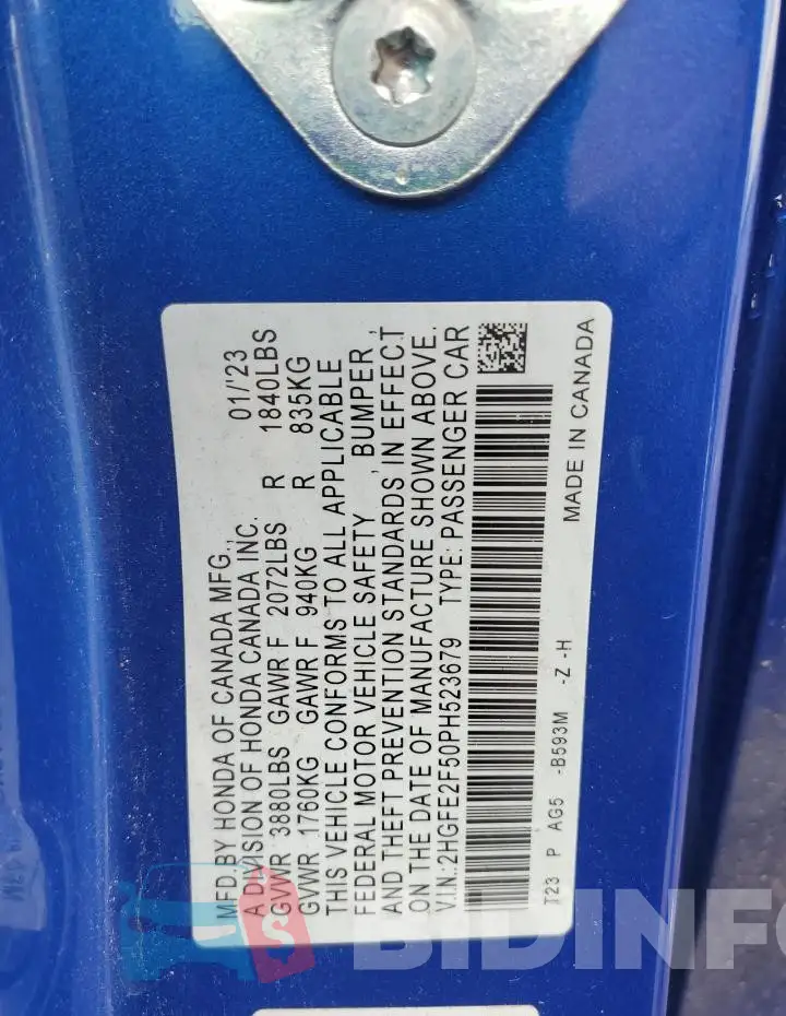 2HGFE2F50PH523679 Photo# 12