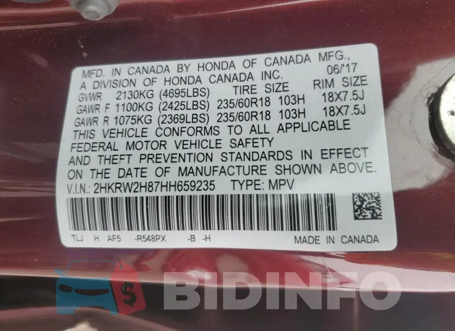 2HKRW2H87HH659235 Photo# 14