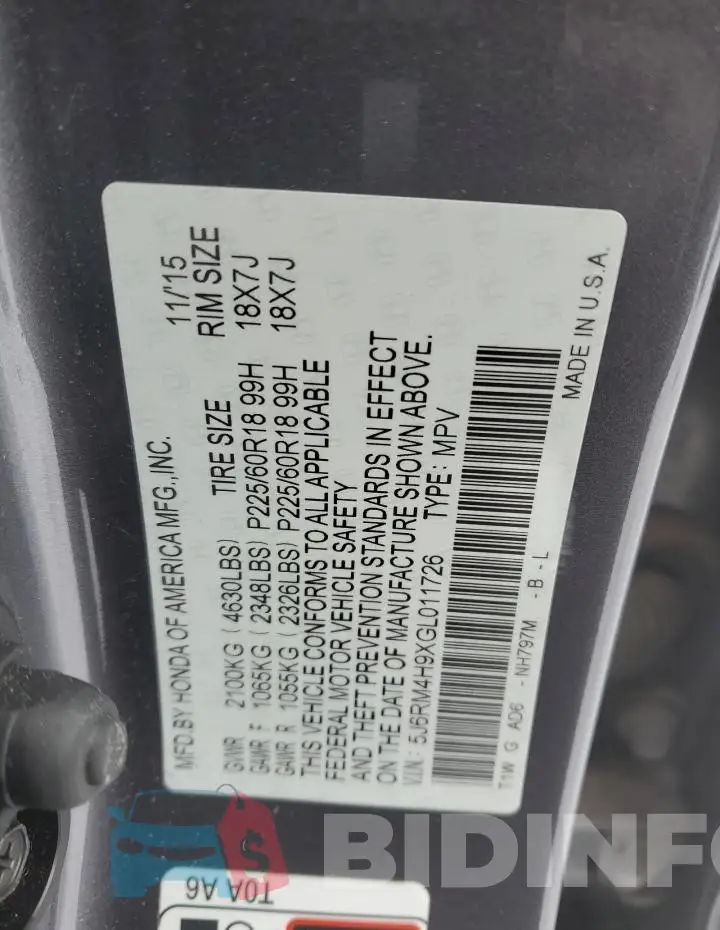 5J6RM4H9XGL011726 Photo# 12