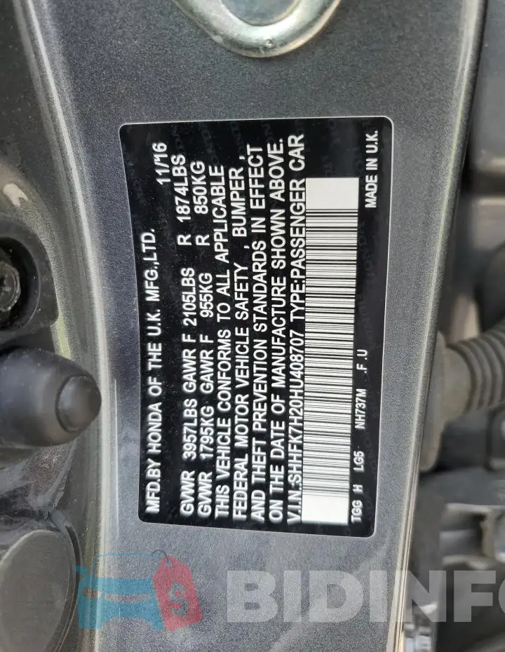 SHHFK7H20HU408707 Photo# 13