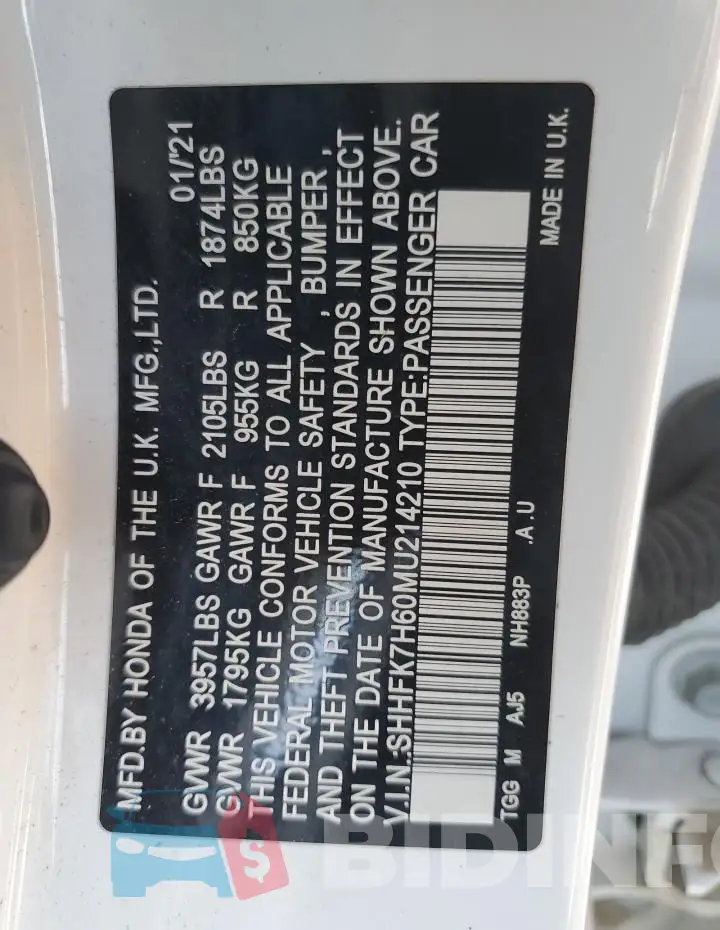 SHHFK7H60MU214210 Photo# 13