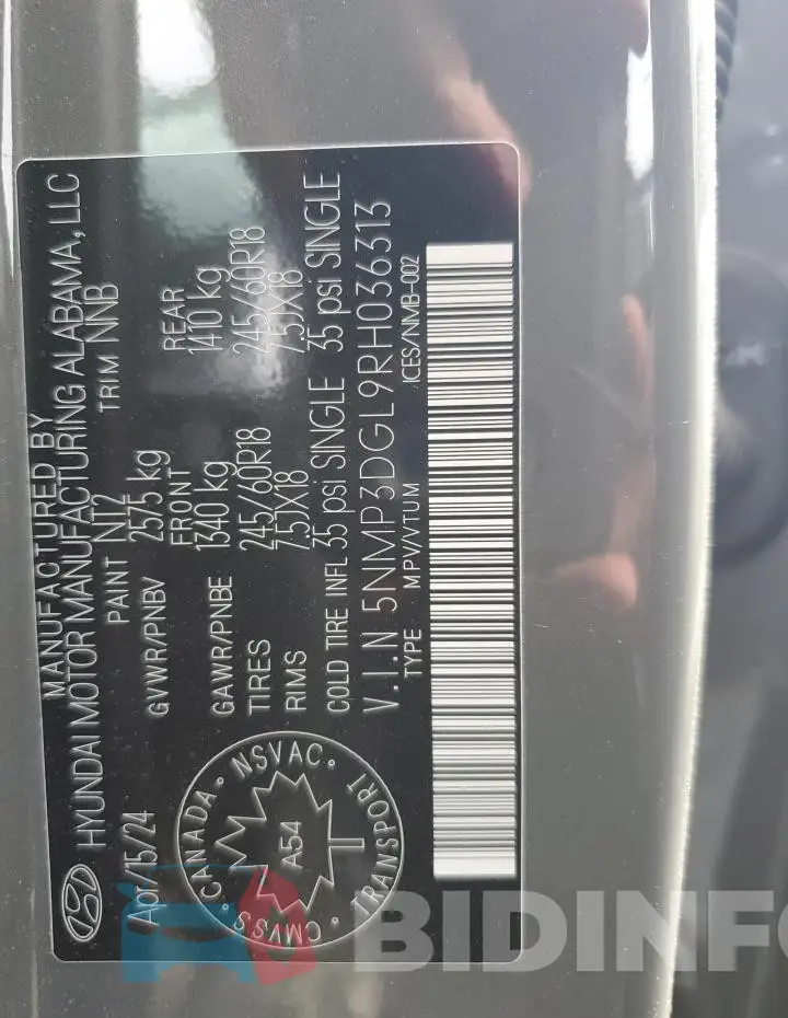 5NMP3DGL9RH036313 Photo# 14