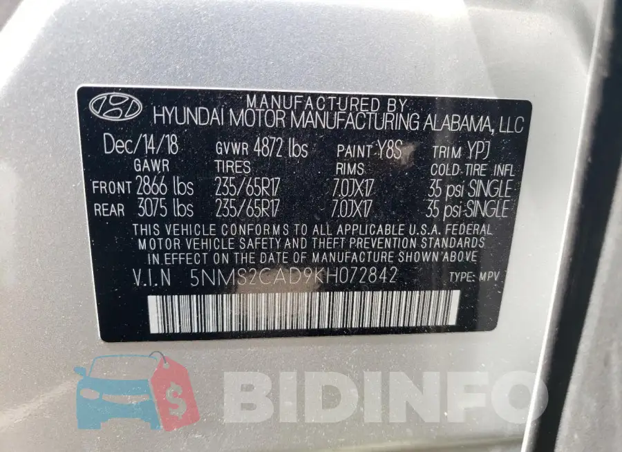 5NMS2CAD9KH072842 Photo# 13