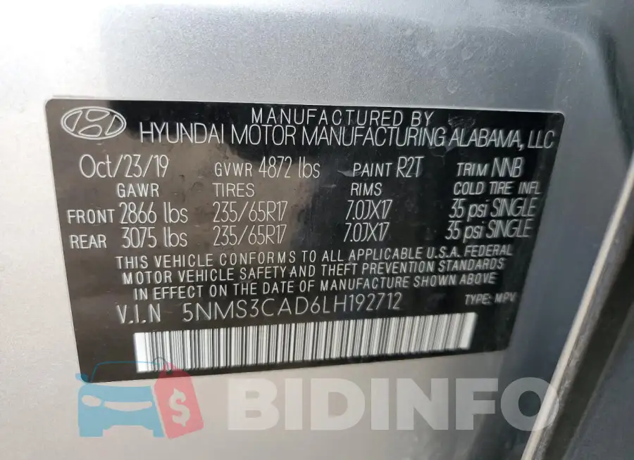5NMS3CAD6LH192712 Photo# 13
