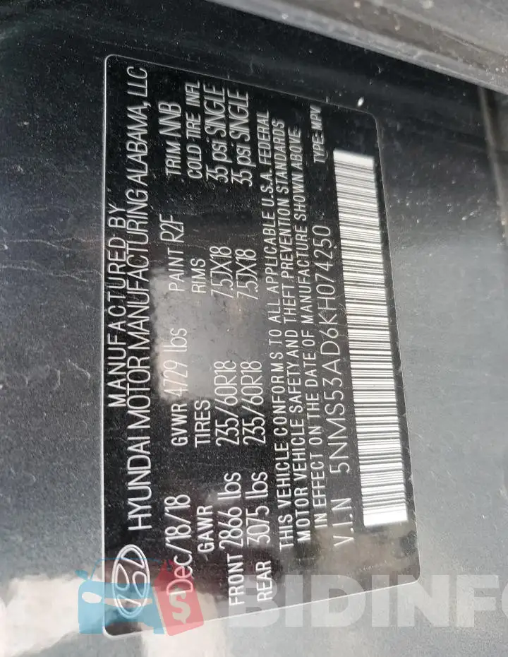 5NMS53AD6KH074250 Photo# 13